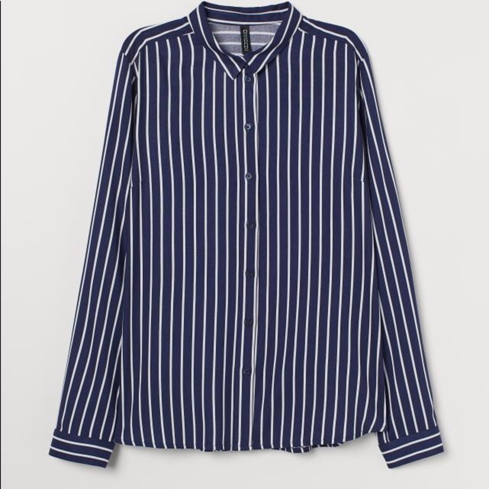 Navy & White Stripped Button Shirt